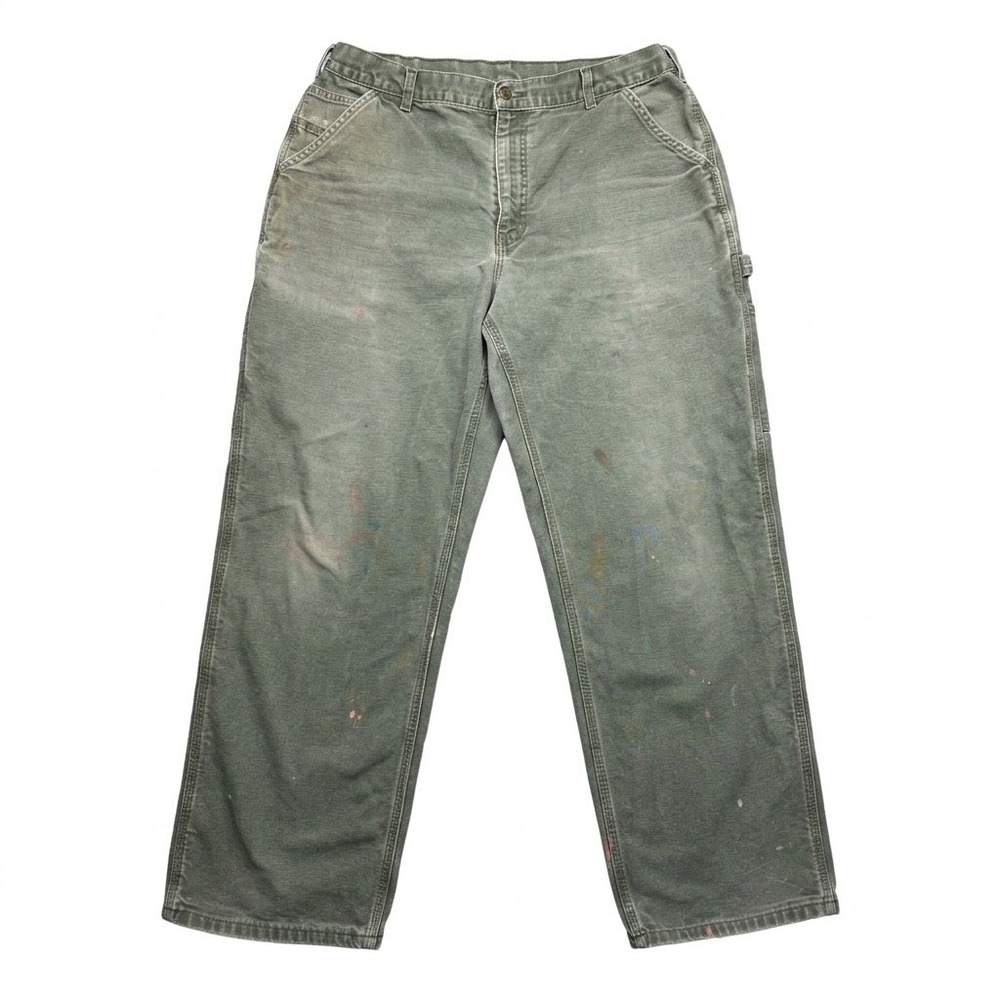 Carhartt B11 MOS Moss Green Duck Carpenter Pants Mens 38x30 Distressed Vintage